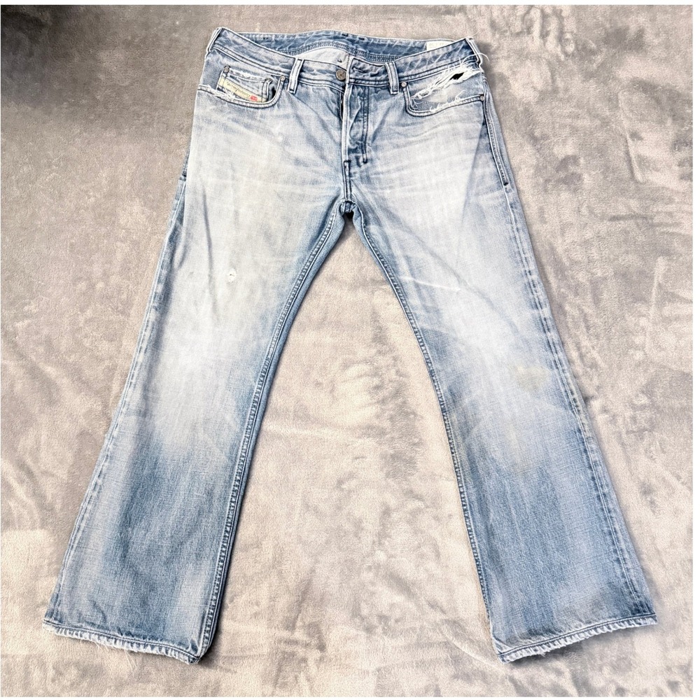 Diesel Zathan 33x27 Bootcut Jeans Light Medium Wash Denim Italy 0073H *Stains